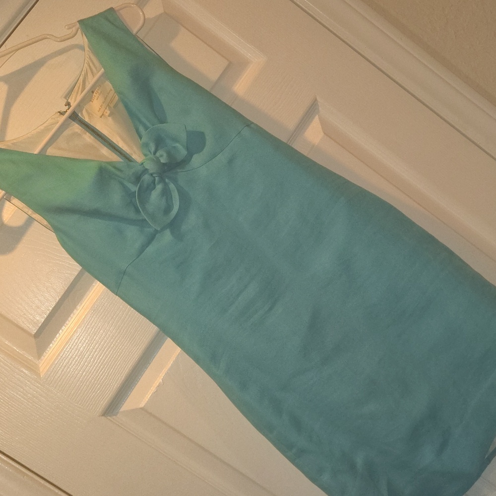 Kate Spade Viola Turquoise Linen Bow Shift Dress.  SZ 2 - Picture 11 of 11